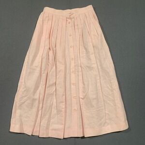 Significance Pink Linen Cotton Button Front Pleated Midi Skirt Womens Size M